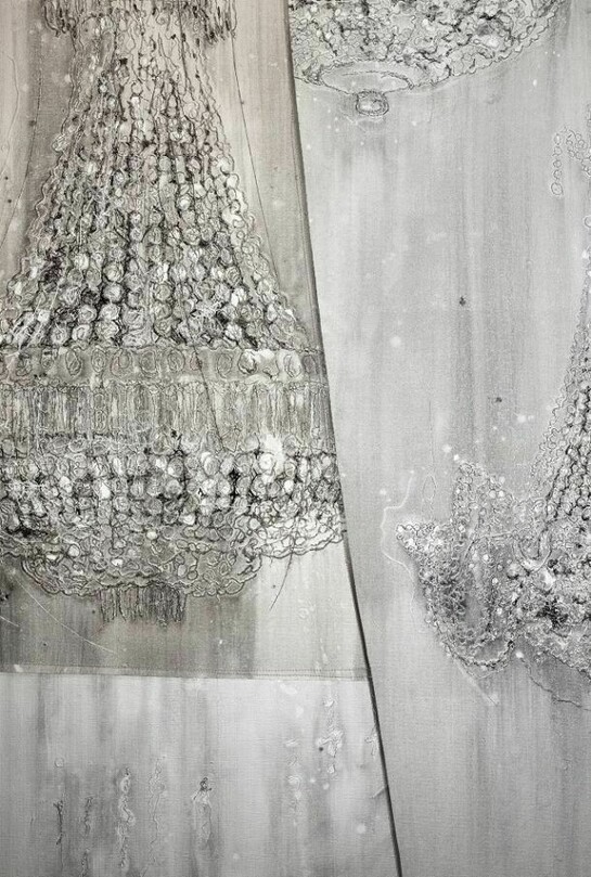 Michael Raedecker, show, 2012, acrylic and thread on canvas, 70 3/4 x 104 inches (179.7 x 264.2 cm) © Michael Raedecker, courtesy of the artist and Andrea Rosen Gallery, New York