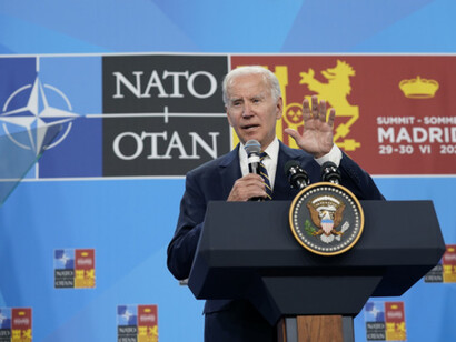 US President Joe Biden speaking at NATO meeting