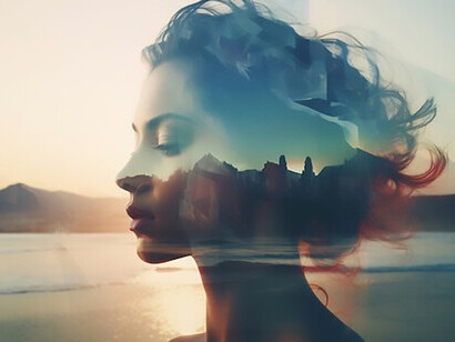 Amidst the beauty of nature, a young woman stands, embodying a profound sense of freedom, her spirit uplifted by the tranquil and enchanting surroundings