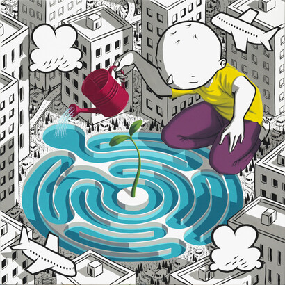 Millo, Drop by Drop, 2023, acrylic on canvas
100x100 cm. Courtesy of the artist and Dorothy Circus Gallery, Rome
