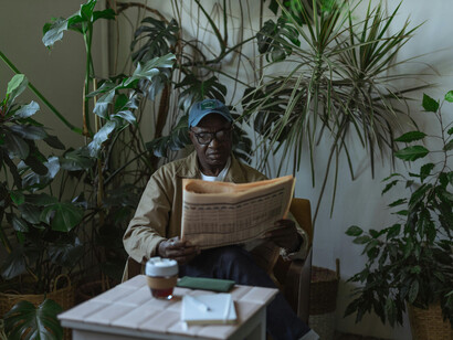 Señor informándose con el diario