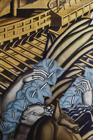 Panel from The Rape of Europa for the first-class grand salon on board the Normandie, Jean Dupas, made by Jacques-Charles Champigneulle, 1934, France. © Miottel Museum, Berkeley, California. Image courtesy Peabody Essex Museum, Salem, Massachusetts