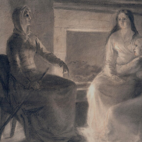 Stéphanie de Virieu, Three women around a fireplace (detail), c. 1825-1830. Courtesy of Jill Newhouse Gallery