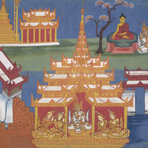 Detail from: A cosmology manuscript, Late 1800s, Burma/Myanmar, Pigment on mulberry paper,  Funded by the Brooke Sewell Permanent Fund © The Trustees of the British Museum.