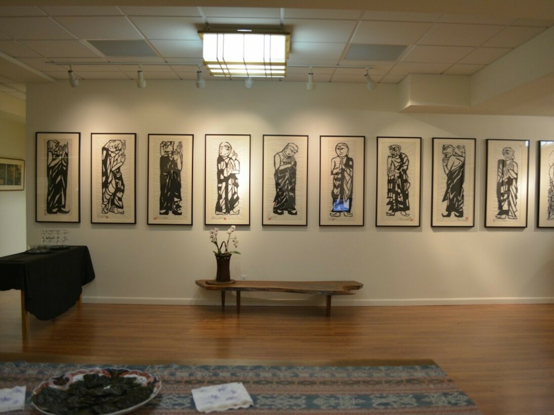 Munakata and the Disciples of Buddha, Exhibition view. Courtesy of Ronin Gallery