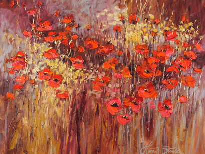 Margaret Raven, Pageant Poppies, Oil on Canvas, 28” x 32”, Courtesy of Agora Gallery 