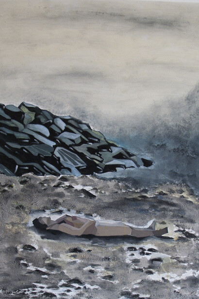 Angela Velleca, Sospensione del pensiero razionale, olio e pasta grezza su tela, 2013