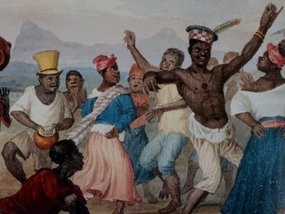 Desenho representando as origens do Samba no Brasil