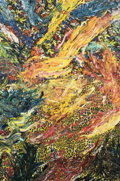 Sebastian Vallejo, Murdered by the Sky, 2016, Oil and fabric on canvas, 60 x 50 inches. Courtesy of Godel & Co.