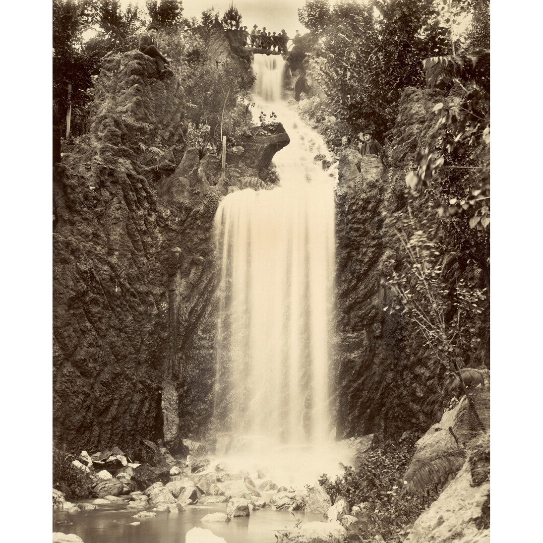 I.W. Taber, Huntington Falls, Strawberry Hill, Golden Gate Park, San Francisco, 1893, mammoth-plate albumen print, 21⅛ x 17⅛ inches