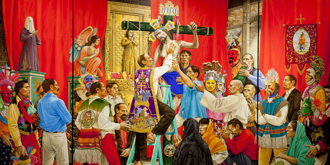 Paul Pletka, Nuestro Señor el Desollado (Our Lord, The One Who is Flayed), 2004. Acrylic on canvas. Museum purchase with funds provided by the Western Art Associates, Eddie Basha, Drew and Laurie Brown, Bennett and Jacquie Dorrance, Bennett Dorrance, Jr., Dr. Anthony and Jenny Hedley, Dennis and Janis Lyon, Russ Jr. and Rosie Lyon, David E. Reese, John and Ellen Stiteler, Terry and Naomi Thomas, Don and Sharon Ulrich, Mike and Cindy Watts, Riva Yares, Charlie and Barbara Young, Dr. Frederick and Patti Lau, Mary Hamilton, Richard Mallery, James and Jean Meenaghan, William and Jill Pilcher, Ray and Amy Thurston, Betty Wusich, Myer Alperin, Mike and Sherry Maxwell, Linda Marcus, Lee R. Lyon, Lance Ross, and Sandra Schocker