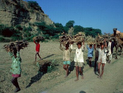 While the rich have air conditioners in every room, the poor have to make do with firewood © Smitu Kothari