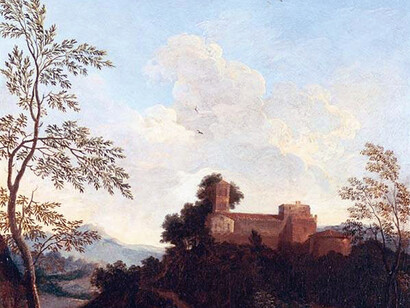 Giovanni Battista Busiri Vici, Paesaggio romano presso un fiume, particolare