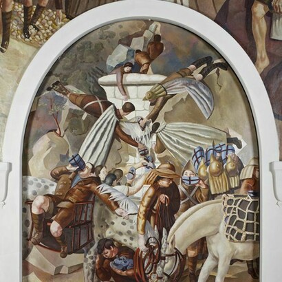Stanley Spencer, Filling Water-bottles, South wall at Sandham Memorial Chapel, Burghclere, Hampshire, 1927-1932, (213.5 x 185.5cm), © the estate of Stanley Spencer 2013. All rights reserved DACs. National Trust Images/John Hammond