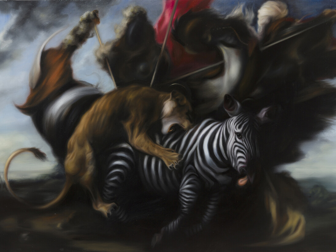 Hugo Wilson, Hunt 3, 2014, Oil on prepared panel, 180 x 142 cm
