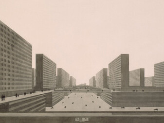 Ludwig Karl Hilberseimer. Highrise City (Hochhausstadt), Perspective, 1924. Gift of George E. Danforth.
