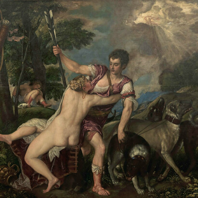 Tiziano,
Venere e Adone, 1555-1557
Olio su tela, 178x200 cm
Collezione privata
