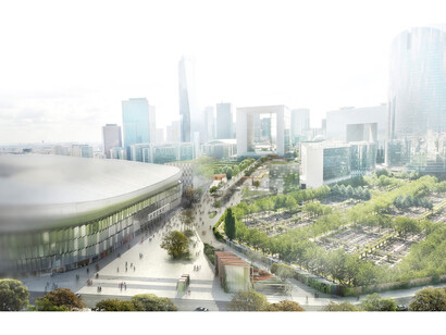 The Arche’s Promenade, La Défense, Client: Epadesa, Location: Jardins de l’Arche, La Défense, France, Type: Public space and follies, Project: New metropolitan public spaces and follies located at the foot of the Grande Arche and the new stadium Arena 92, Area: 28.000 m2, Cost: 17 M €, Competition: 2011, 1st prize, Delivery: 2016, Project team: leading architect: AWP (Marc Armengaud, Matthias Armengaud, Alessandra Cianchetta); engineering: Grontmij, 8’18’’, AEU