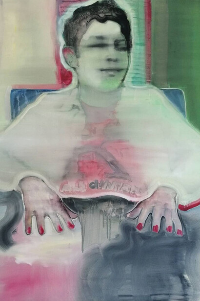 Julia Runggaldier, Tony, olio acrilico e spray su tela, 2021