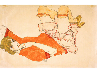 Egon Schiele (1890-1918), Wally in Red Blouse with Raised Knees, 1913, Watercolor, gouache, and pencil, Serge Sabarsky Collection, New York