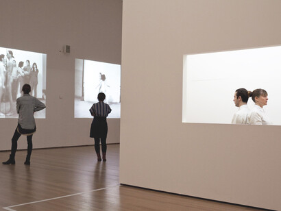 Photographed by Jonathan Muzikar, an installation view from the 'Marina Abramović: The Artist is Present' exhibition