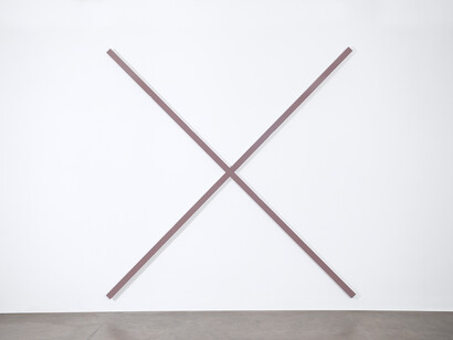 Gianni Piacentino, "DARK DULL PINK LARGE X", 1966, Polyester-coated and painted wood (assembled in 2 parts, section 413 x 7 x 7 cm), 117 x 117 inches, 297 x 297 cm