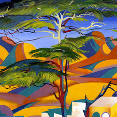 Landscape with donkeys. Algeria 100x90cm, acrylic on canvas, 2015. Courtesy of Andakulova Gallery