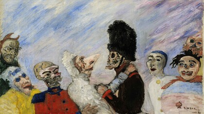 «Esqueleto deteniendo máscaras» (1891), James Ensor