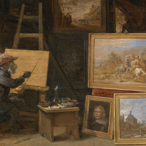 David Teniers, El mono escultor, hacia 1660. Cortesía del Museo Nacional del Prado