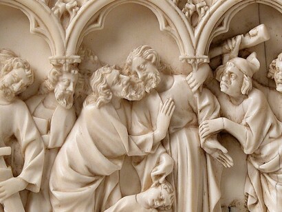 Dittico in avorio, dettaglio, manifattura francese, 1350 circa
