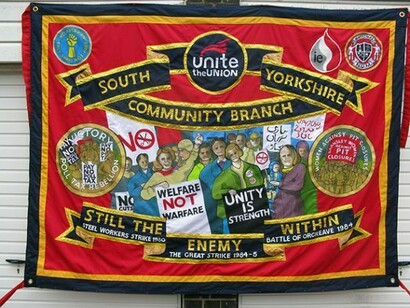 Ed Hall, Banner for UNITE the union at the march in support of the NHS in Manchester, 29th September 2013, Courtesy of Ed Hall