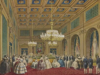 Royal visit to Napoleon III Council Chamber in the Hôtel de Ville 23 August 1855 Arthur Stanislas Diet 1827-1890 Royal Collection © Her Majesty Queen Elizabeth II 2016