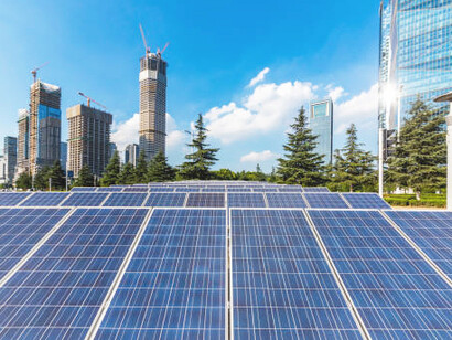 A stunning view of solar panels integrated into the skyline of modern Chongqing, China, showcasing the city's commitment to sustainable energy solutions