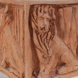 Don Marco Melzi Base “quattro Evangelisti” S. Marco, S. Luca, S Giovanni, S. Matteo Terracotta grezza Bozzetto scultoreo bassorilievo cm 15x15x15