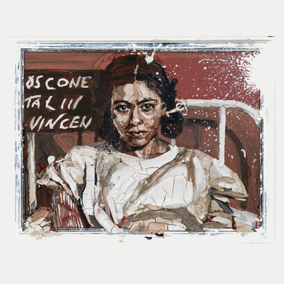 Monica Lundy, Natalina (Santa Maria della Pietà, Rome), 2021, mixed media with liquid porcelain on panel in wooden frame, 28x35x2 inches. Courtesy of the artist and Nancy Toomey Gallery