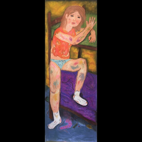 Crezco en tamaños exagerados, pero algo en mi mente se achica, 2019. Pastel chalk on paper, 200 x 75 cm. © Ulises Mazzucca. Courtesy of Isabel Croxatto Galería.