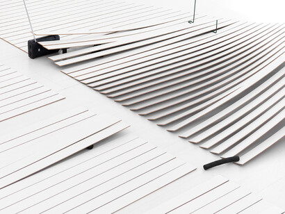 Beatriz Olabarrieta, News Plast, 2014, Laminated Hardboard Board , plasticine blocks, charcoal sticks, elastic, plant supports, raphia rope, shoelaces, palette, Sony radio switched. 5 x 3 m, Courtesy Casado Santapau Galeria, Madrid  