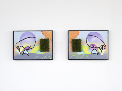 Kate Sansom, ‘Lipton Front Yard Pool’ (diptych), 2014, oil on canvas; synthetic grass, 41 x 31 cm each