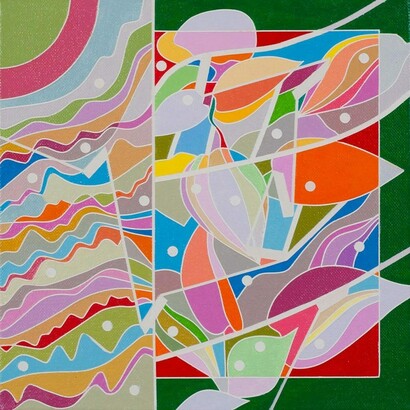 Ai Wen Wu Kratz, Color Logic II Green, 2018, Acrylic on canvas, 10" by 10". Courtesy of Agora Gallery 