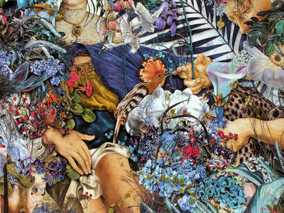 Naeemeh Kazemi, Untitled (From the La La Land Series), 2023, oil on canvas, 59.1x78.7 inches. Courtesy of the artist and Leila Heller Gallery