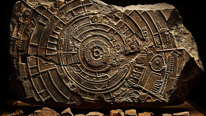 Inca and Mayan stone carvings featuring intricate designs and alchemical symbols