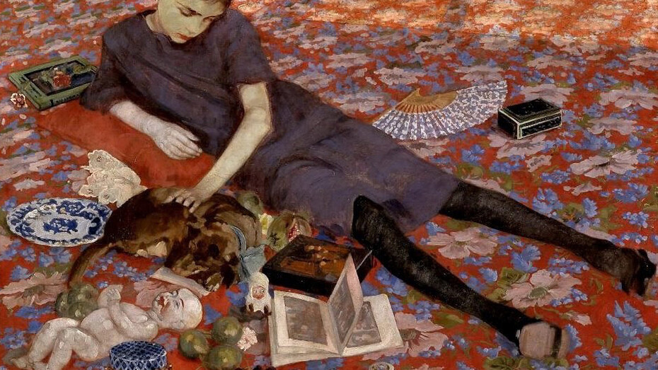Felice Casorati. Bambina che gioca su un tappeto rosso, 1912