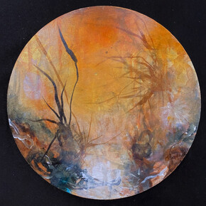 Deedra Ludwig, Opulent, 2021, oil and ink on canvas, 10 x 10 in. Courtesy of Thomas Deans Fine Art