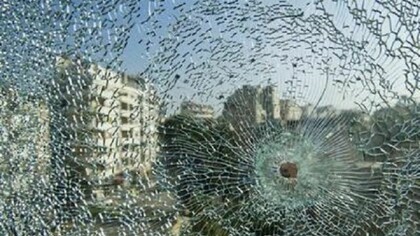 A window, completely destroyed in the Syrian city of Homs