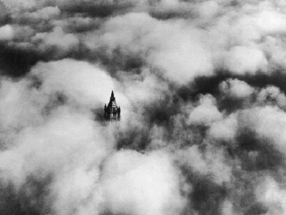 The top of the Woolworth Building in New York above the clouds. It was designed by Cass Gilbert and was the second tallest building in the world at the time of its completion. (Photo by General Photographic Agency/Getty Images)
