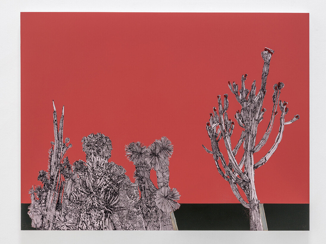 The Good do Bad, 2017, encre et huile sur bois, 71,12 x 93,98 x 3,81 cm. Courtesy of galerie Art : Concept