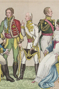 From left to right: Charles, Count of Artois, Louis XVIII, Marie Caroline, Duchesse of Berry, Marie Thérèse, Duchesse of Angoulême, Louis Antoine, Duke of Angoulême and Charles Ferdinand, Duke of Berry