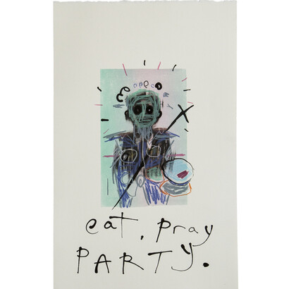David King Reuben, Eat, Pray, Party, Litho ink and Indian ink