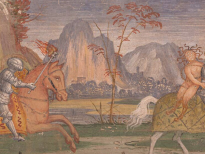 Affresco rinascimentale in una delle stanze interne di Palazzo Besta, Sondrio, Lombardia, Italia
