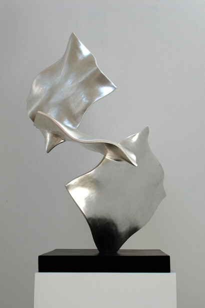 Simon Allen, Three Leaves, 2010, Silver Leaf on Carved Wood, H: 96 x W: 75 x D: 75 cm, Black Base: 45 cm x D: 5.5 cm